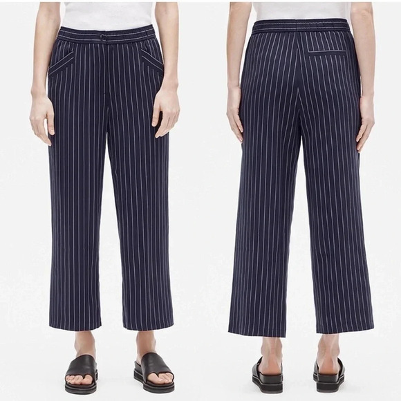 Eileen Fisher Woven Tencel Striped Wide Leg Pants - Picture 1 of 5